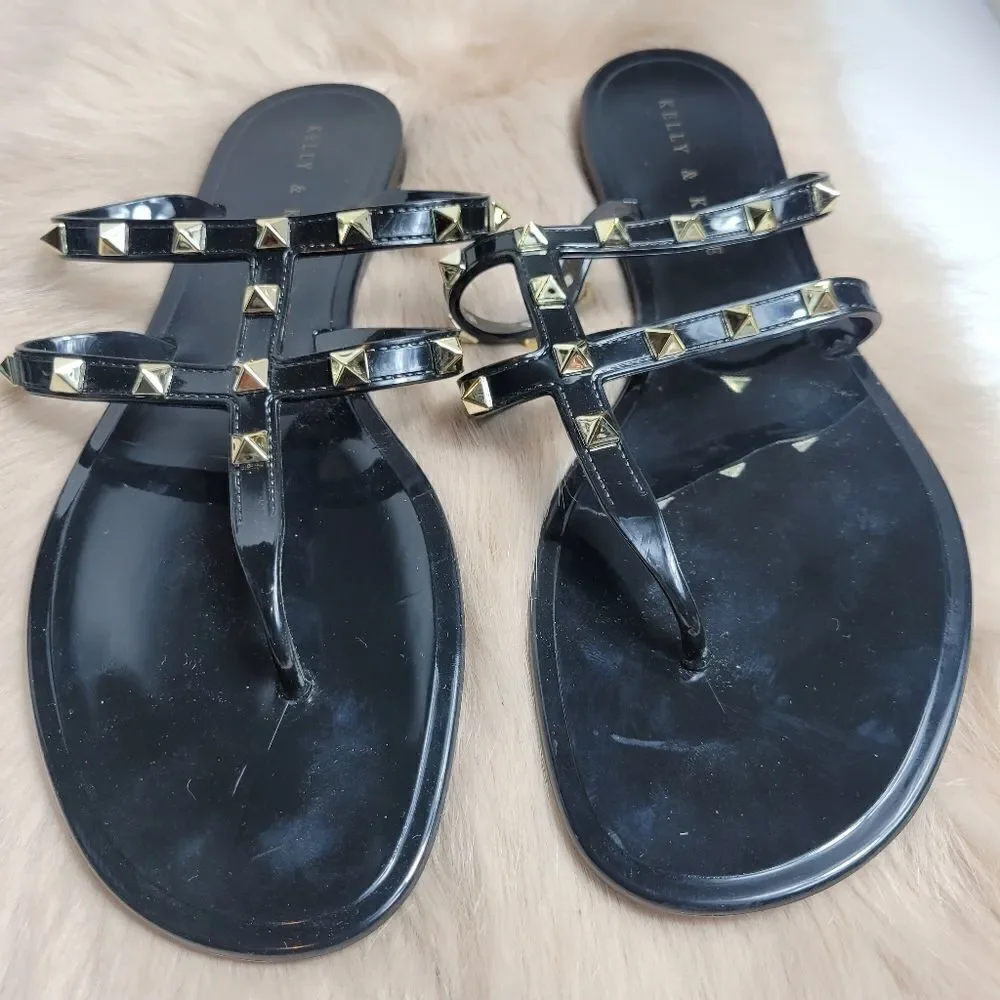 Kelly and Katie Rockstud T-Strap Flat Slide Sandals